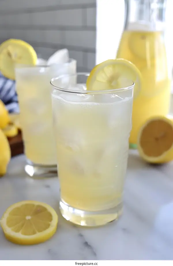Refreshing Lemonade with Lemon Slices and Ice