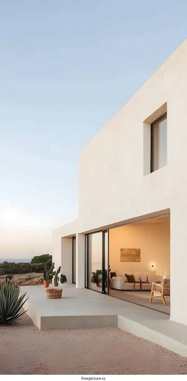 Minimalist Modern White House Exterior with Open Patio