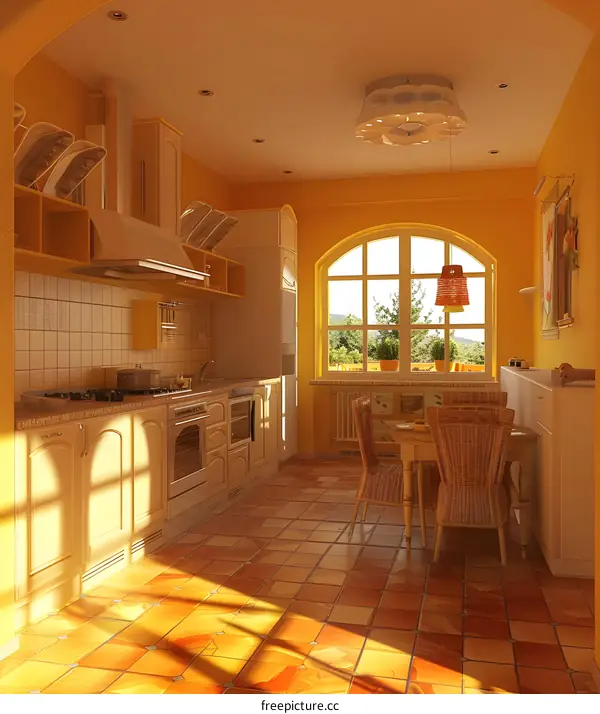Rustic Kitchen Interior Design with Yellow Walls