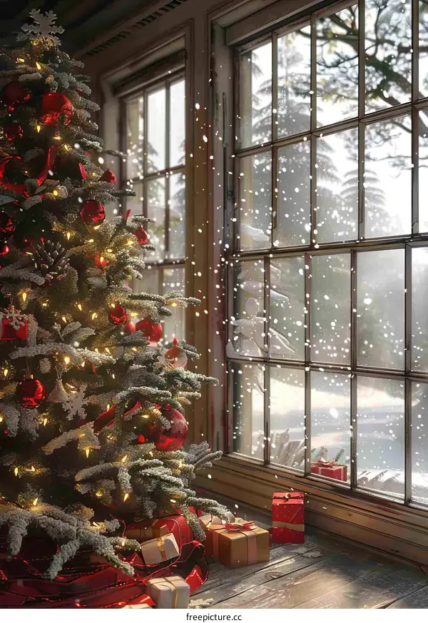 Snowy Christmas Tree by the Window