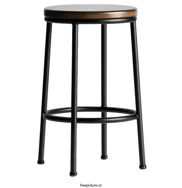 [Transparent Background PNG]Modern Black Metal Bar Stool with Wood Top