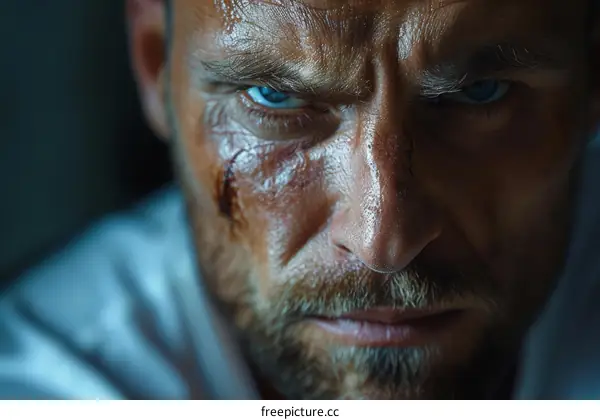 Closeup Portrait of a Wounded Man