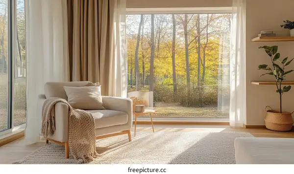 Modern Cozy Living Room with Large Windows