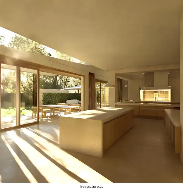 Modern Kitchen Interior Design With Large Windows