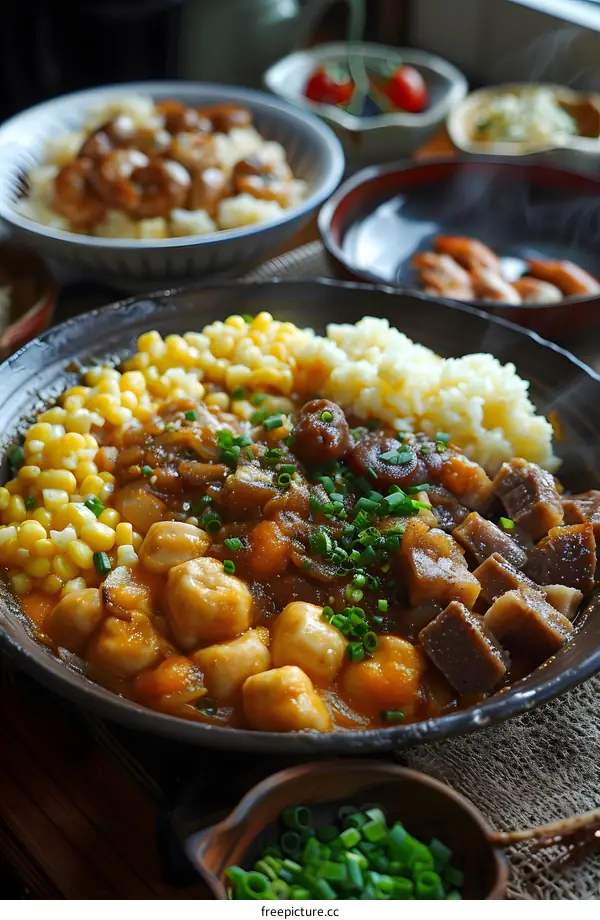 A delicious and healthy meal with chicken, corn, and vegetables