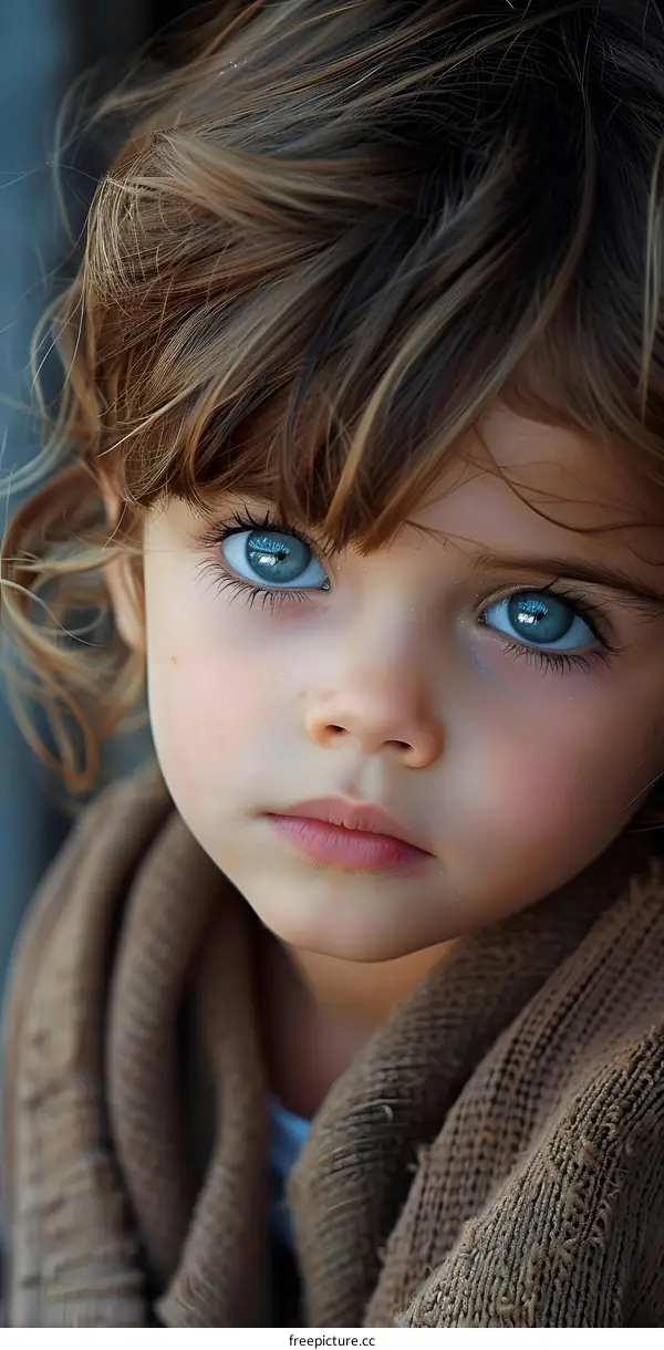 portrait of a beautiful child with blue eyes