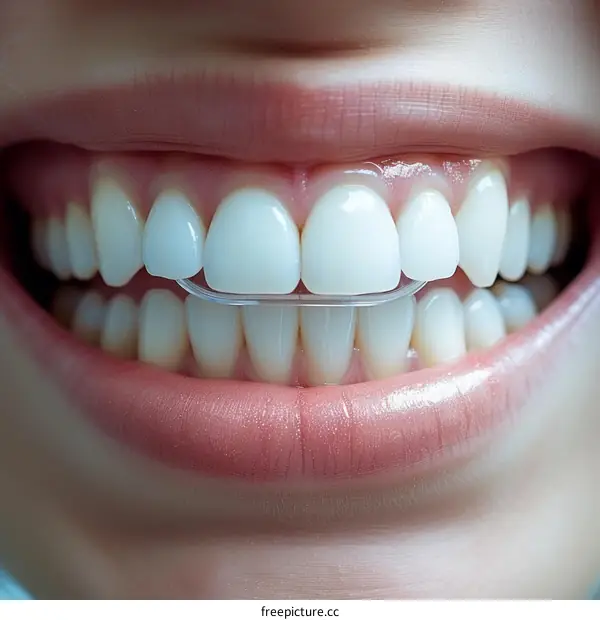 Close-up of a person smiling with a clear aligner on their teeth
