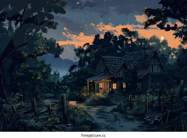 Nighttime Cabin in the Woods