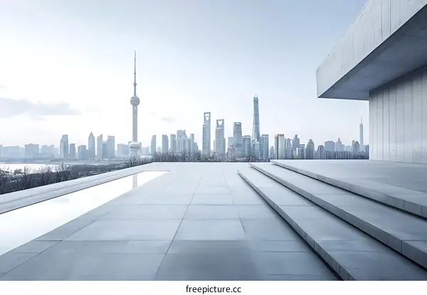 Modern City Skyline Plaza Exterior View