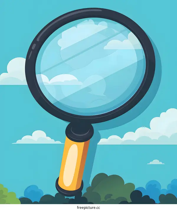 Magnifying Glass Cartoon Illustration With Blue Sky