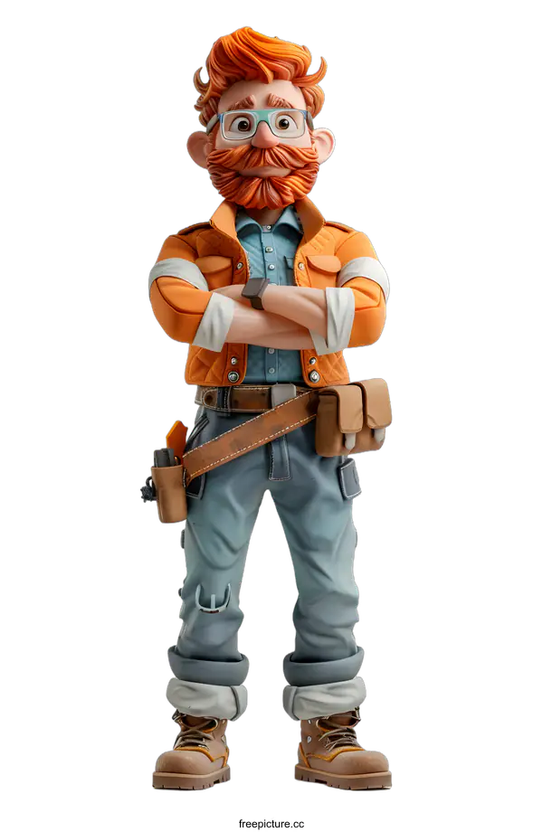 [Transparent Background PNG]Confident Cartoon Construction Worker