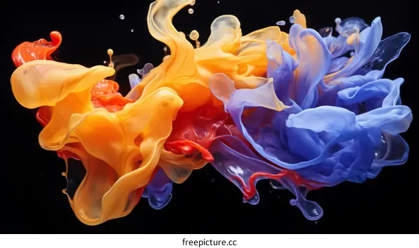 Colorful abstract painting with blue, orange, and red colors