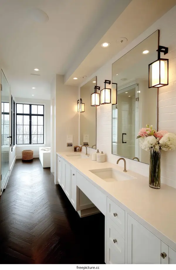 Modern Luxury Bathroom with Herringbone Flooring