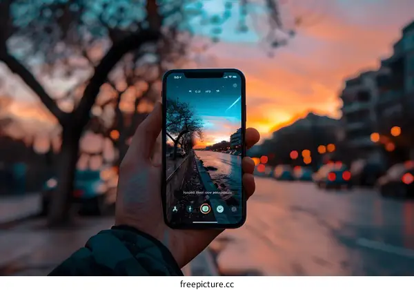 Person Taking a Picture of a Sunset on a Smartphone