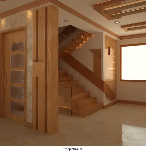 Modern Wooden Stairs In Contemporary Home Interior Design