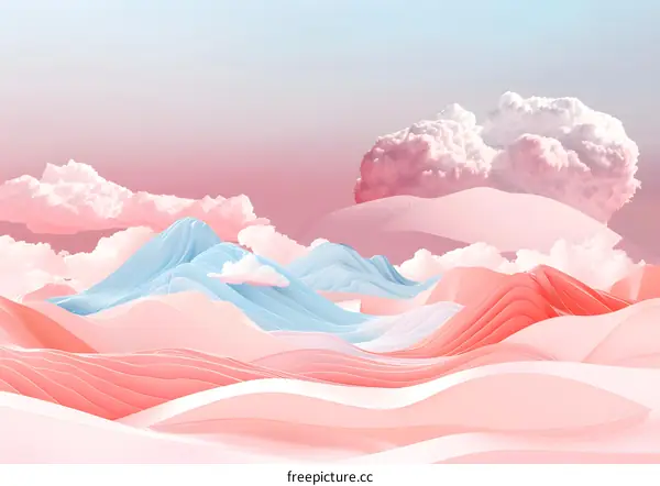 Abstract Papercut Landscape with Clouds