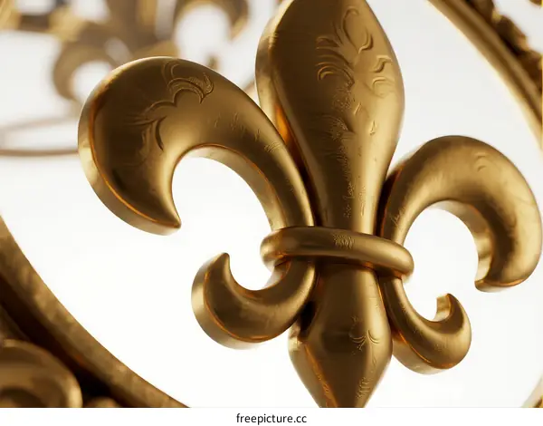 A close-up view of a golden fleur-de-lis with intricate etchings
