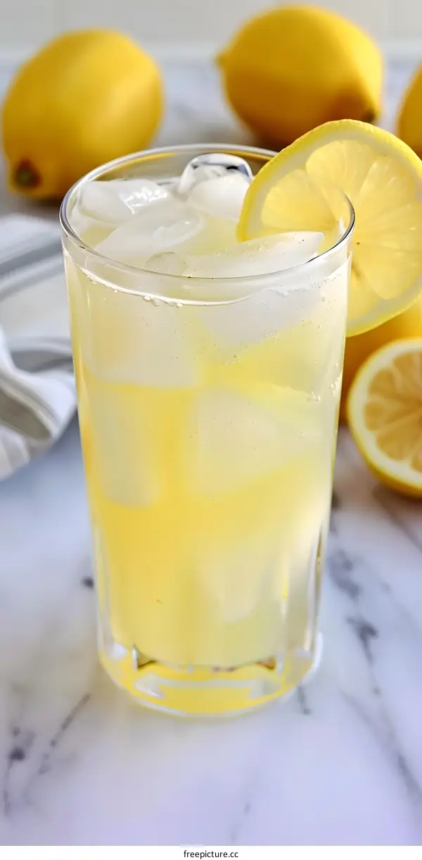 Refreshing Summer Lemonade with Ice and Lemon Slices