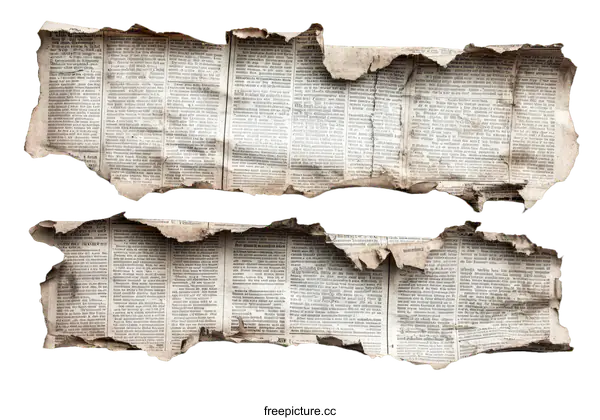 [Transparent Background PNG]Aged and Torn Newspaper Pieces