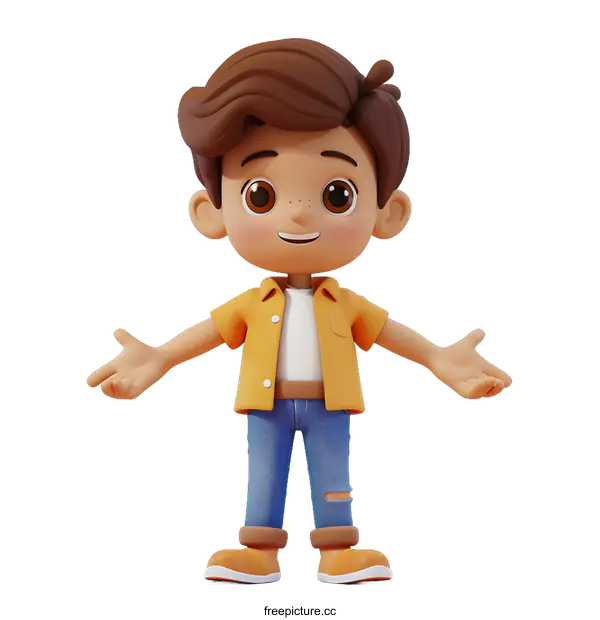 [Transparent Background PNG]3D Boy with Open Arms
