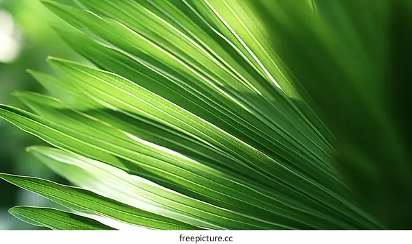 Vibrant Green Palm Leaves with Bokeh Background