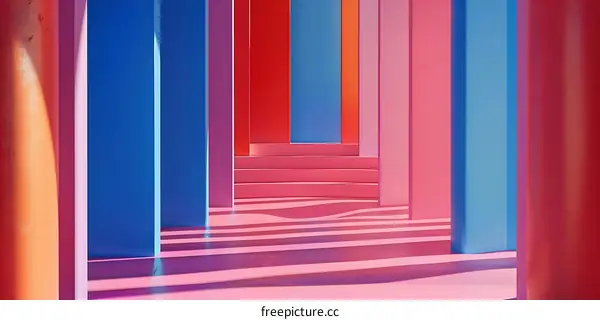 Abstract Colorful Columns And Pink Floor Interior Design