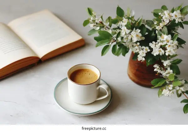 Peaceful Morning with Coffee and Book