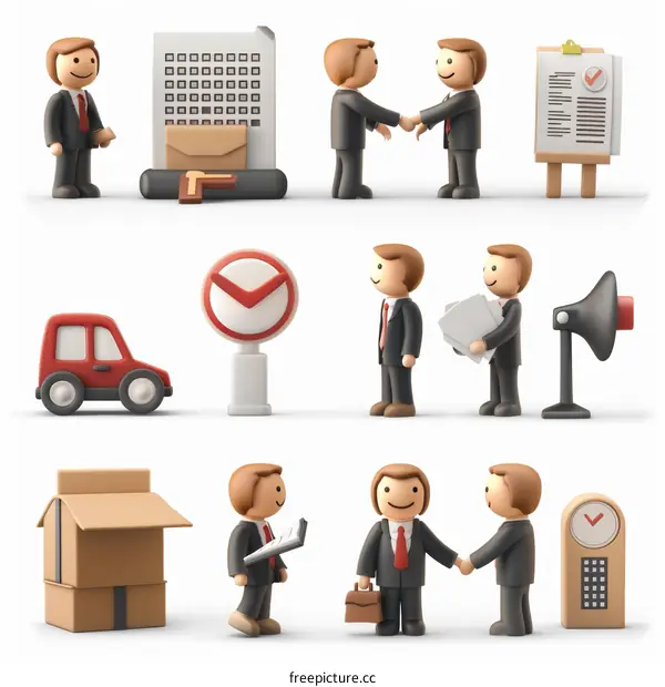 A group of 3D businessmen in various poses