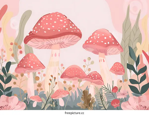Pink Mushroom Illustration with White Spots