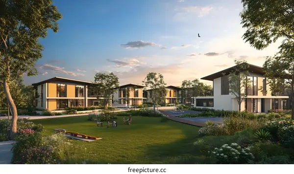Modern Architectural Design for a Residential Community with Green Landscaping