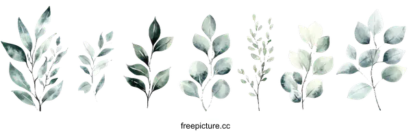 [Transparent Background PNG]Watercolor Botanical Illustration Set of Eucalyptus Branches