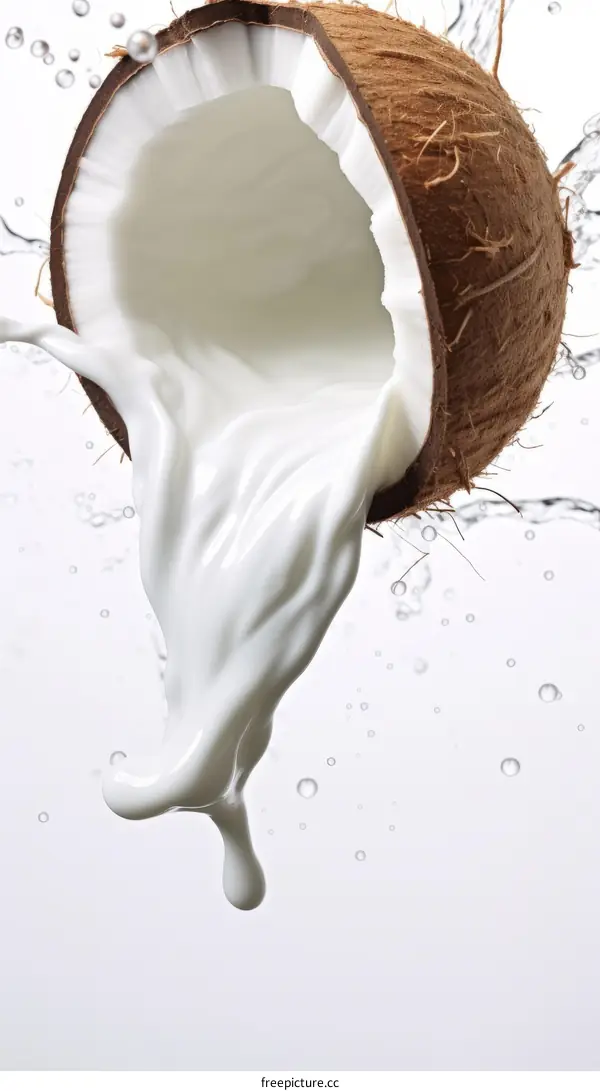 Coconut milk splashing from a coconut