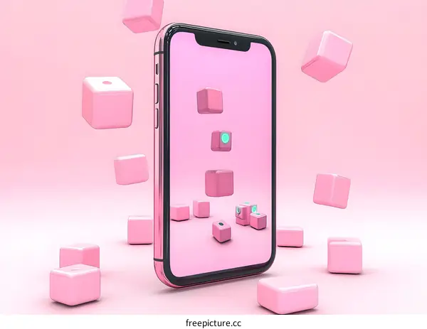 Pink Phone With Pink Cubes Illustration