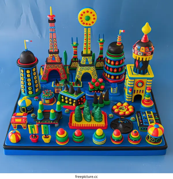 Vibrant Plasticine Metropolis with Diverse Structures and Adornments