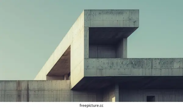 Brutalism architecture concrete building with geometric shapes