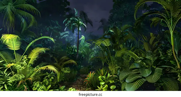 Dark Green Tropical Rainforest Jungle Night