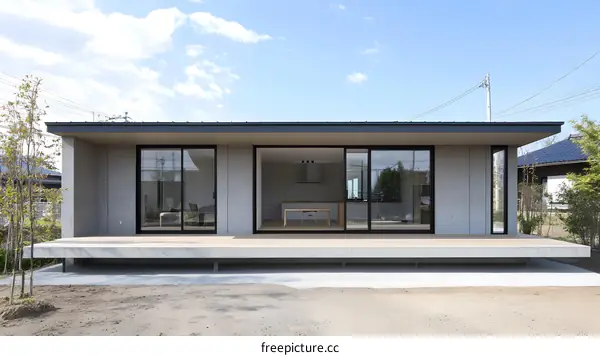 Modern Concrete House with Large Sliding Doors and Deck