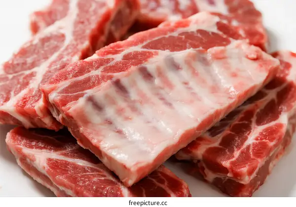 Fresh raw pork ribs with visible marbling and texture