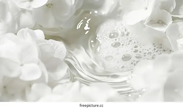 White Flowers in Water with Bubbles