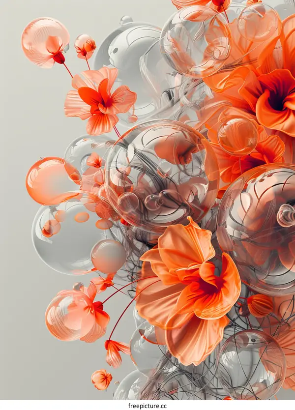 Orange flowers and bubbles