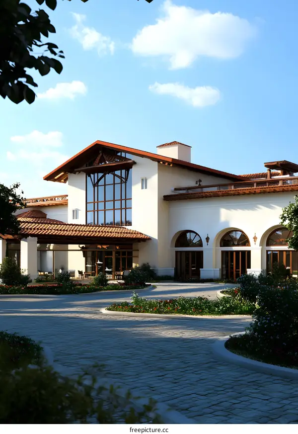 Luxury Home Exterior With Stone Driveway