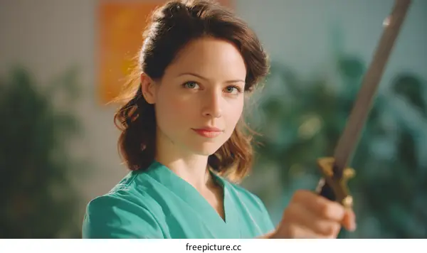 Caucasian Woman Holding a Sword Portrait