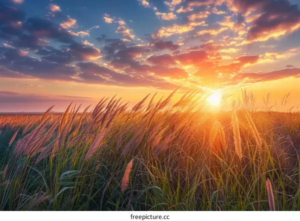 Field of tall grass at sunset