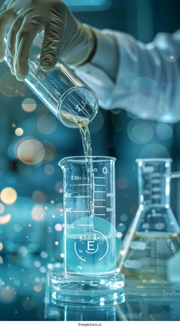 Scientist Pouring Chemicals into Beaker in Lab