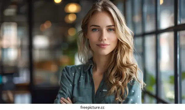 portrait of a beautiful young woman with long blond hair and blue eyes