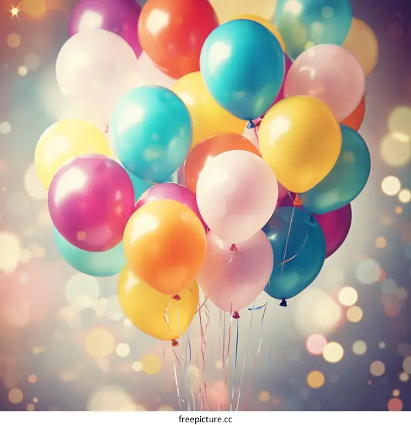 A bunch of colorful balloons floating in the air with a blurred background
