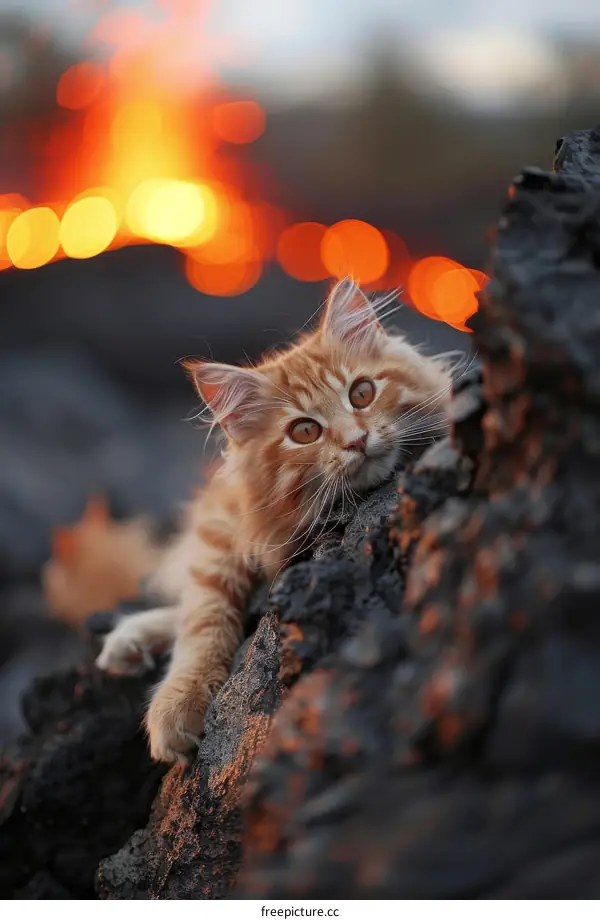 Orange Cat near a Lava Flow