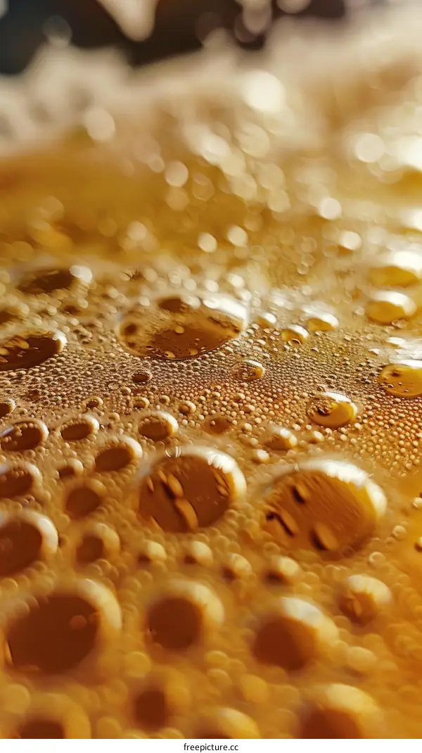 Close-up of bubbles in a glass of beer
