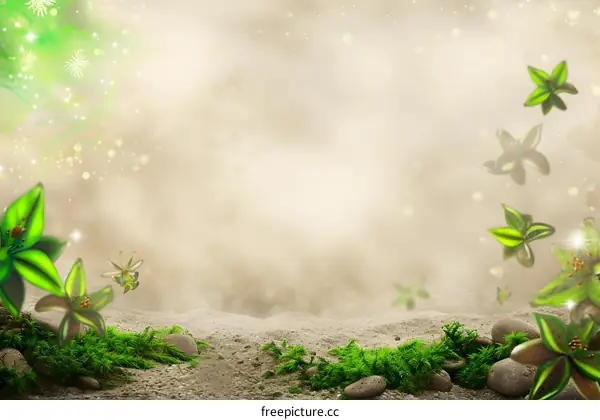 Fantasy Green Flower Background With Glowing Lights