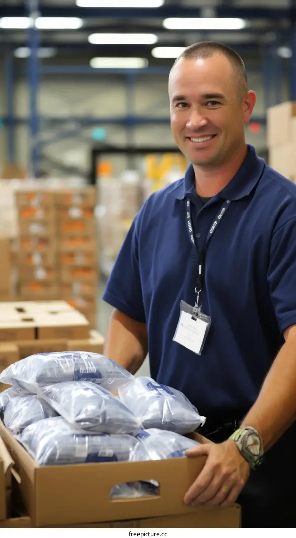 Portrait of a smiling Caucasian male employee in a warehouse